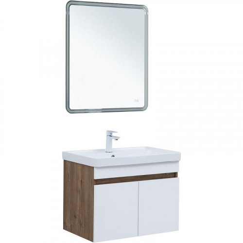 Тумба под раковину Aquanet Оптима 80 344793 подвесная Дуб рустикальный Белый сатин