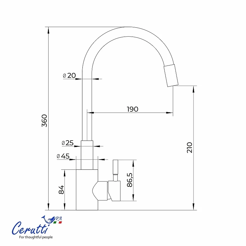Cмеситель для кухни Ceruttispa Атэна (Atena) H-B CT12141 12141 цвет Хром Черный