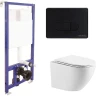 Унитаз с инсталляцией WellWant Aura WWU01121WK + Berges Novum D5 040235 с сиденьем Микролифт и Черной матовой клавишей смыва