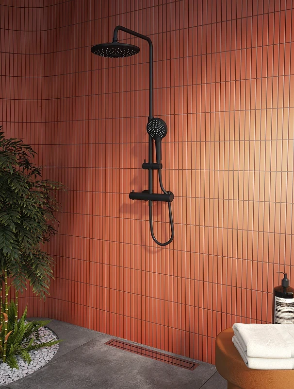Душевая система Vitra Aquaheat Bliss A4720536EXP с термостатом Черный матовый латунь на стену