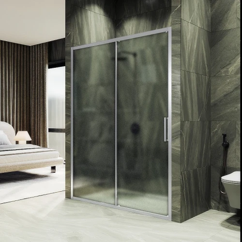 Душевая дверь Maybah Glass MGD-1281-5 1500x1950 раздвижная профиль Хром матовый стекло сатиновое