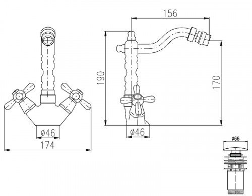Смеситель для биде Rav Slezak Morava retro MK521.5/9 Хром латунь