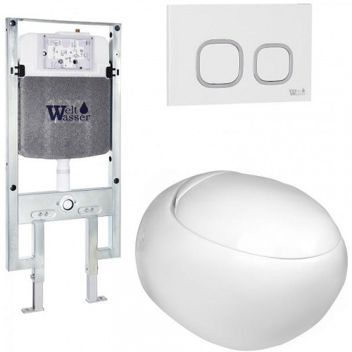 Комплект унитаза с инсталляцией WeltWasser AMBERG 497 ST + JECKENBACH 004 GL-WT + AMBERG RD-WT 10000006714 цвет Белый глянцевый с сиденьем Микролифт и клавишей смыва цвет Белый