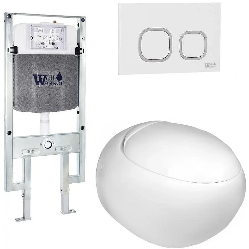 Комплект унитаза с инсталляцией WeltWasser AMBERG 497 ST + JECKENBACH 004 GL-WT + AMBERG RD-WT 10000006714 цвет Белый глянцевый с сиденьем Микролифт и клавишей смыва цвет Белый