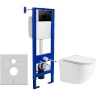 Унитаз с инсталляцией WeltWasser Merzbach 043 GL-WT 10000009939 + Berges Atom 410 040332 с сиденьем Микролифт и Черной матовой клавишей смыва