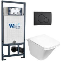 Комплект унитаза с инсталляцией WeltWasser MARBERG 507 + ROTBACH 004 GL-WT + MAR 507 RD MT-BL 10000010979 цвет Белый глянцевый с сиденьем Микролифт и клавишей смыва цвет Черный матовый