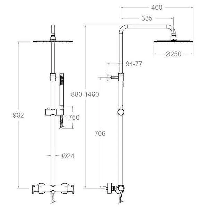 Душевая система Ramonsoler Alexia 365402RM250NM с термостатом Черная матовая