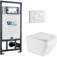 Комплект унитаза с инсталляцией WeltWasser MARBERG 507 + HOFBACH 041 GL-WT + MAR 507 RD GL-WT 10000011683 цвет Белый глянцевый с сиденьем Микролифт и клавишей смыва цвет Белый глянцевый