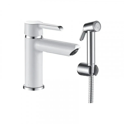 Смеситель для раковины Shevanik S6071F с гигиеническим душем цвет Белый Хром