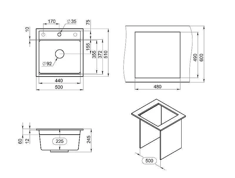 Кухонная мойка Granula Kitchen Space 51 5002 цвет Арктик