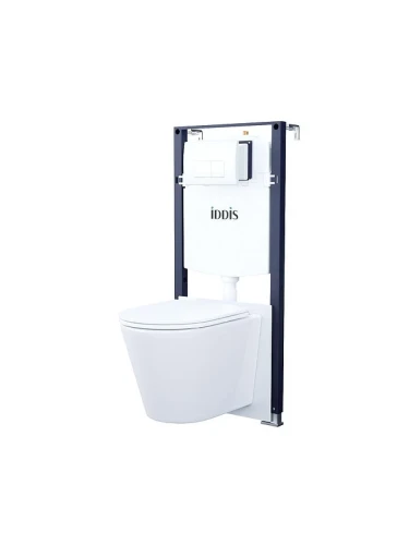 Унитаз с инсталляцией Iddis Basic BASC030i73 цвет Белый с сиденьем Микролифт и клавишей смыва цвет Белый глянцевый