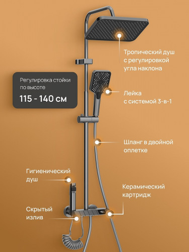 Душевая система DIWO Владимир D01180GB цвет Вороненая сталь