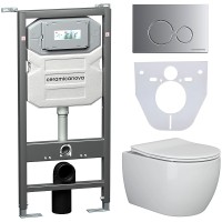 Комплект унитаза с инсталляцией Ceramicanova Play CN3001_1001M_1000 с сиденьем Микролифт и клавишей смыва Хром матовый фарфор подвесной