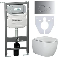 Комплект унитаза с инсталляцией Ceramicanova Play CN3001_1001M_1000 с сиденьем Микролифт и клавишей смыва Хром матовый фарфор подвесной