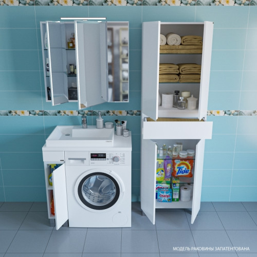 Раковина СанТа Юпитер 80 L 900120 на стиральную машину Белая искусственный камень (литьевой мрамор) на стиральную машину