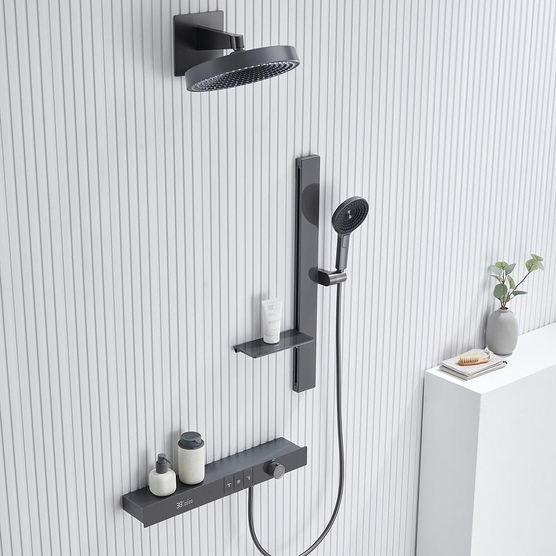 Душевая система Black&White Gravity GH-9025N-GM 9025NGM с термостатом цвет Оружейная сталь