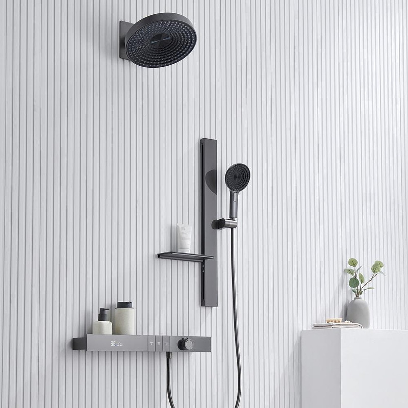 Душевая система Black&White Gravity GH-9025N-GM 9025NGM с термостатом цвет Оружейная сталь