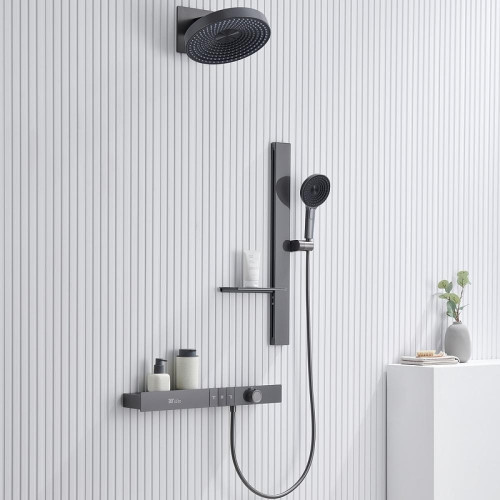 Душевая система Black&amp;White Gravity GH-9025N-GM 9025NGM с термостатом цвет Оружейная сталь