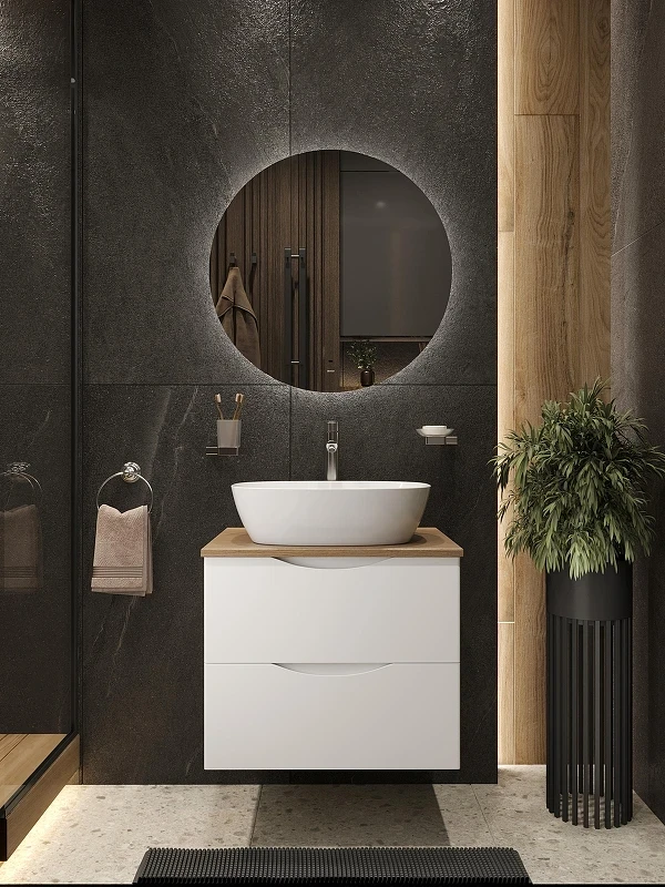 Тумба c раковиной Bond Cube 60 T99605-S56500 подвесная цвет Белый матовый Дуб