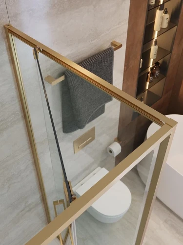 Душевой уголок Cezares Lux 90x90 LUX-A-FS-1-90-C-BORO профиль Брашированное золото стекло прозрачное
