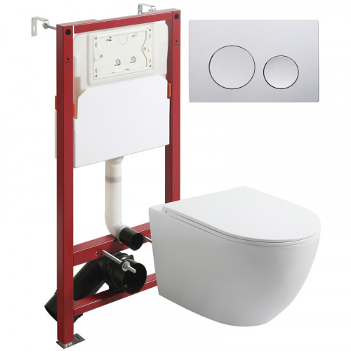 Комплект унитаза с инсталляцией Agger ATI07150+APB100 с сиденьем Микролифт и клавишей смыва Хром глянцевый фарфор подвесной