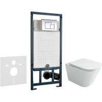 Комплект унитаза Ceramicanova Union CN4009T с сиденьем Микролифт и инсталляцией WeltWasser WW Marberg 507 10000005949+10000005953 с клавишей смыва Хром глянцевый фарфор подвесной