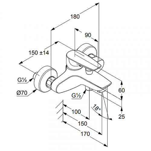 Смеситель для ванны Kludi Pure Solid 346810575 Хром латунь на стену