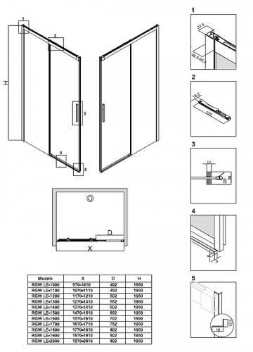 Душевая дверь RGW Leipzig LE-12B 160 34121216-14 профиль Черный стекло прозрачное