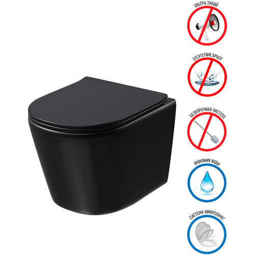 Унитаз Grossman Tornado GR-4477BMSQ подвесной Черный матовый с сиденьем Микролифт фаянс подвесной