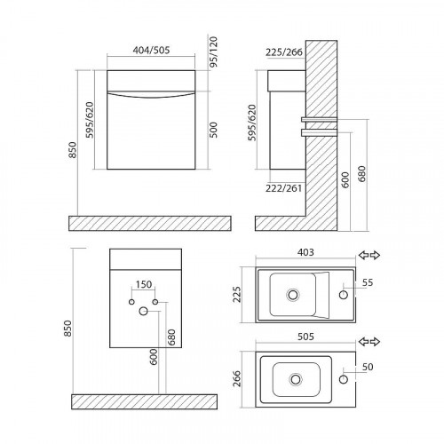 Тумба под раковину Art&amp;Max Liberty-500-1D-SO-BL-L подвесная Белый глянец МДФ / ЛДСП