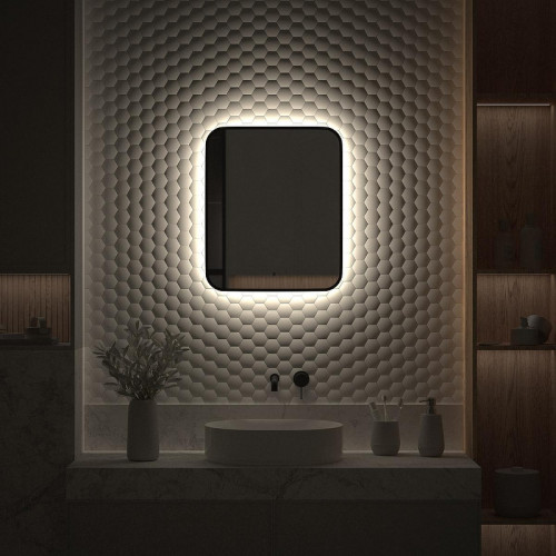 Зеркало Defesto Aura 50х60 DF 2963R с подсветкой 19W-4500K/ИК - выключатель/Нейтральный белый свет/Черная рама