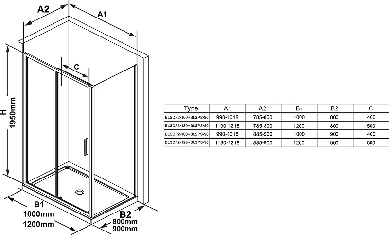 Душевая стенка Ravak Blix Slim BLSPS-80 X9BM40300Z1 профиль Черный стекло Transparent