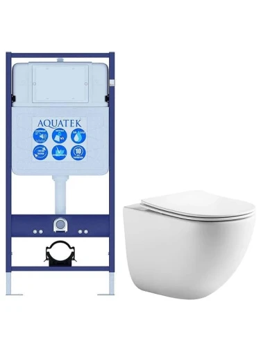 Комплект унитаза с инсталляцией Aquatek Set Aquatek Гелиос цвет Белый с сиденьем Микролифт