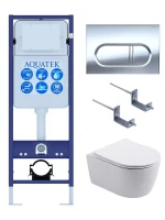 Комплект унитаза с инсталляцией Aquatek Set Европа New-INS17-043 4в1 цвет Белый с сиденьем Микролифт и клавишей смыва цвет Хром глянцевый