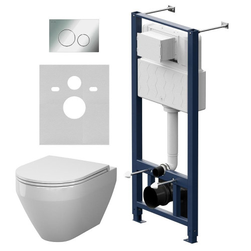 Унитаз с инсталляцией AM.PM Spirit V2.0 Aquaspin IS49051.701900 цвет Белый с сиденьем Микролифт и клавишей смыва цвет Хром глянцевый