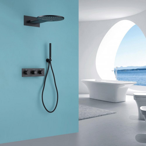 Душевая система Abber Wasser Kreis AF8151B c термостатом цвет Черный матовый