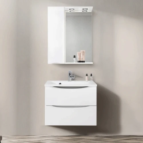 Зеркало со шкафом BelBagno MARINO-SPC-900/750-1A-BL-P-L 90 с подсветкой Bianco Lucido МДФ / ЛДСП