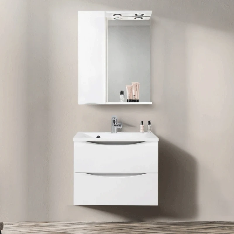 Зеркало со шкафом BelBagno MARINO-SPC-900/750-1A-BL-P-L 90 с подсветкой Bianco Lucido МДФ / ЛДСП