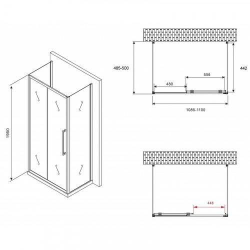 Душевой уголок Abber Schwarzer Diamant 110x50 AG30110H-S50-S50 профиль Хром стекло прозрачное