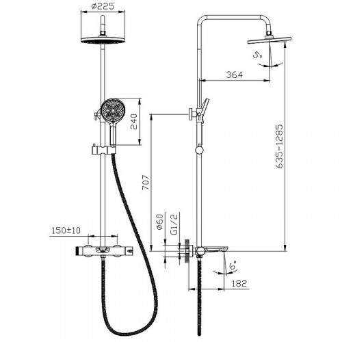 Душевая система Raglo R32.24.09 Графит матовый латунь на стену