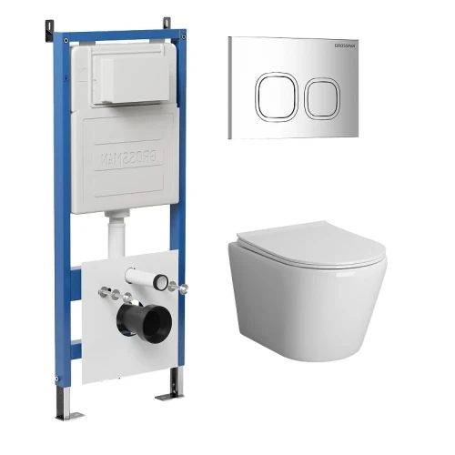 Унитаз с инсталляцией Grossman Cosmo 97.4478BMS.02.100 цвет Черный матовый с сиденьем Микролифт с клавишей смыва цвет Хром