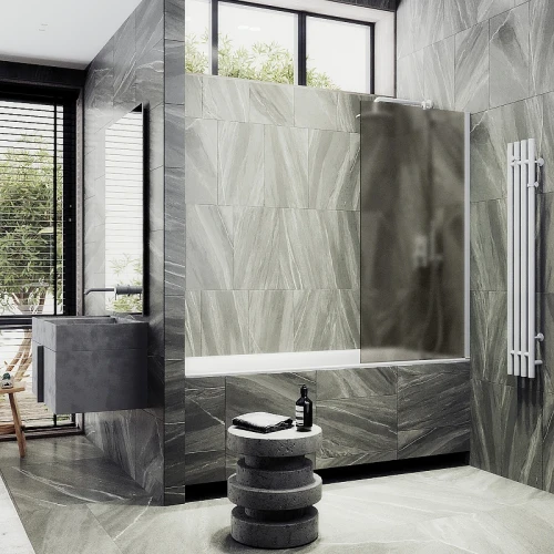 Шторка на ванну Maybah Glass MGV-74-1ш 600x1400 в широком профиле Белый стекло бронзовое матовое