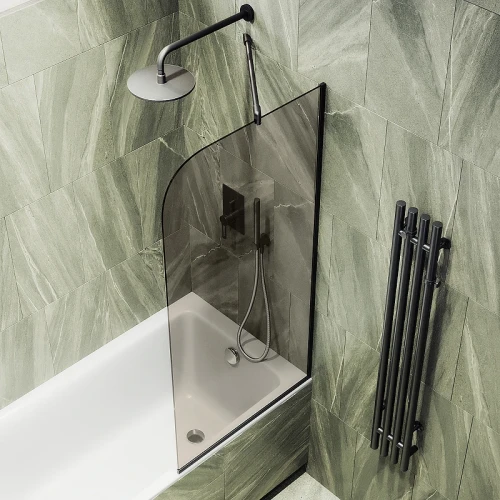 Шторка на ванну Maybah Glass MGV-127-6у 340x1400 в узком профиле Черный стекло бронзовое