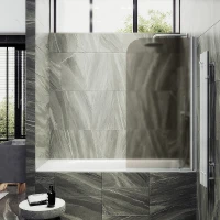Шторка на ванну Maybah Glass MGV-602-1 400x1400 поворотная на монопетле Белый стекло бронзовое матовое