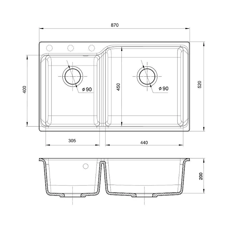 Кухонная мойка Rivelato Axel X-90D topazio цвет Топаз