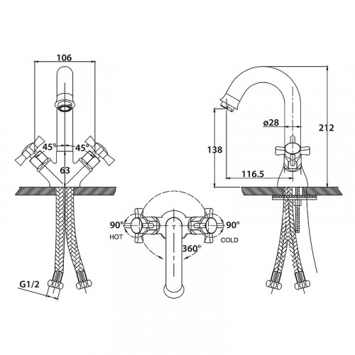 Смеситель для раковины Kaiser Cross 41011 Хром латунь