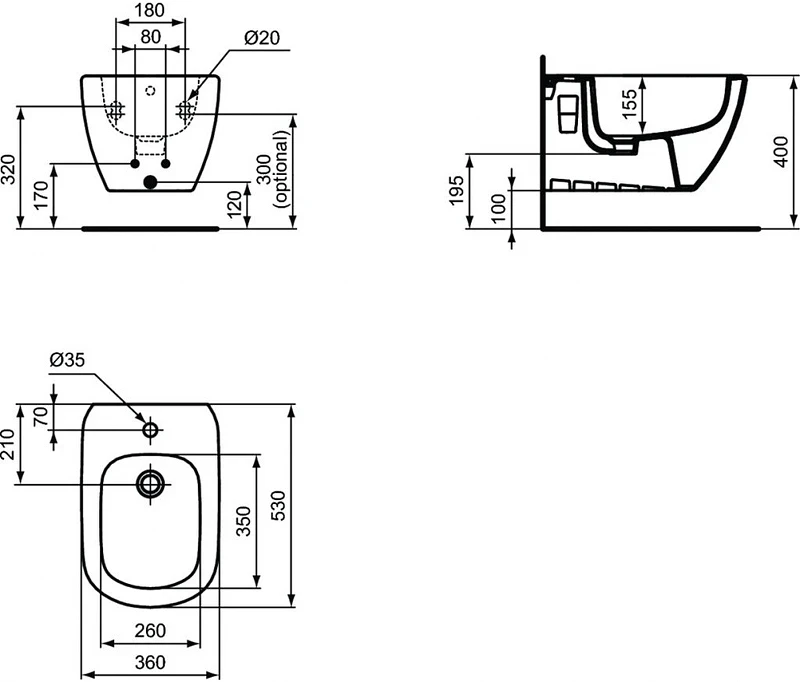 Биде Ideal Standard Tesi T3552V3 подвесное Черный шелк