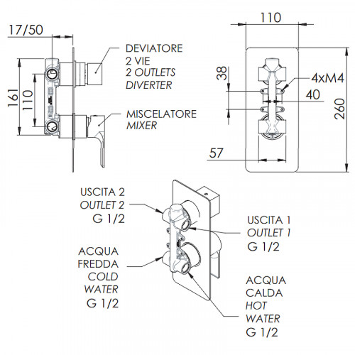 Смеситель для душа Remer Energy EY92 Хром латунь встраиваемый