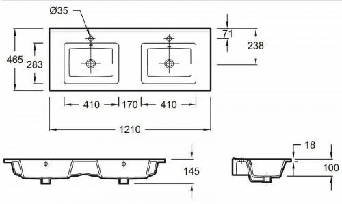 Раковина Jacob Delafon Ola 120 EXVA112-00 двойная Белая фарфор полувстраиваемая