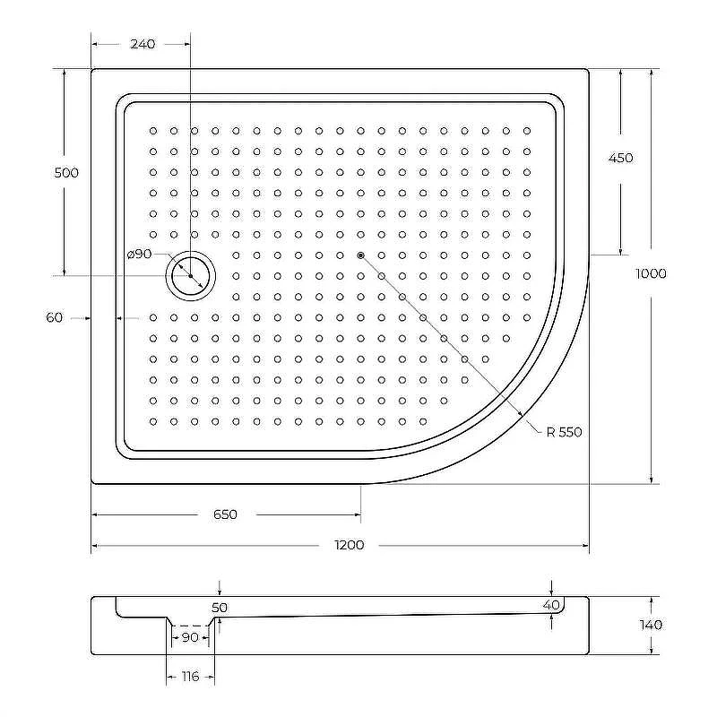Акриловый поддон для душа Cezares Tray A 120x100 L TRAY-A-RH-120/100-550-15-W-L Белый